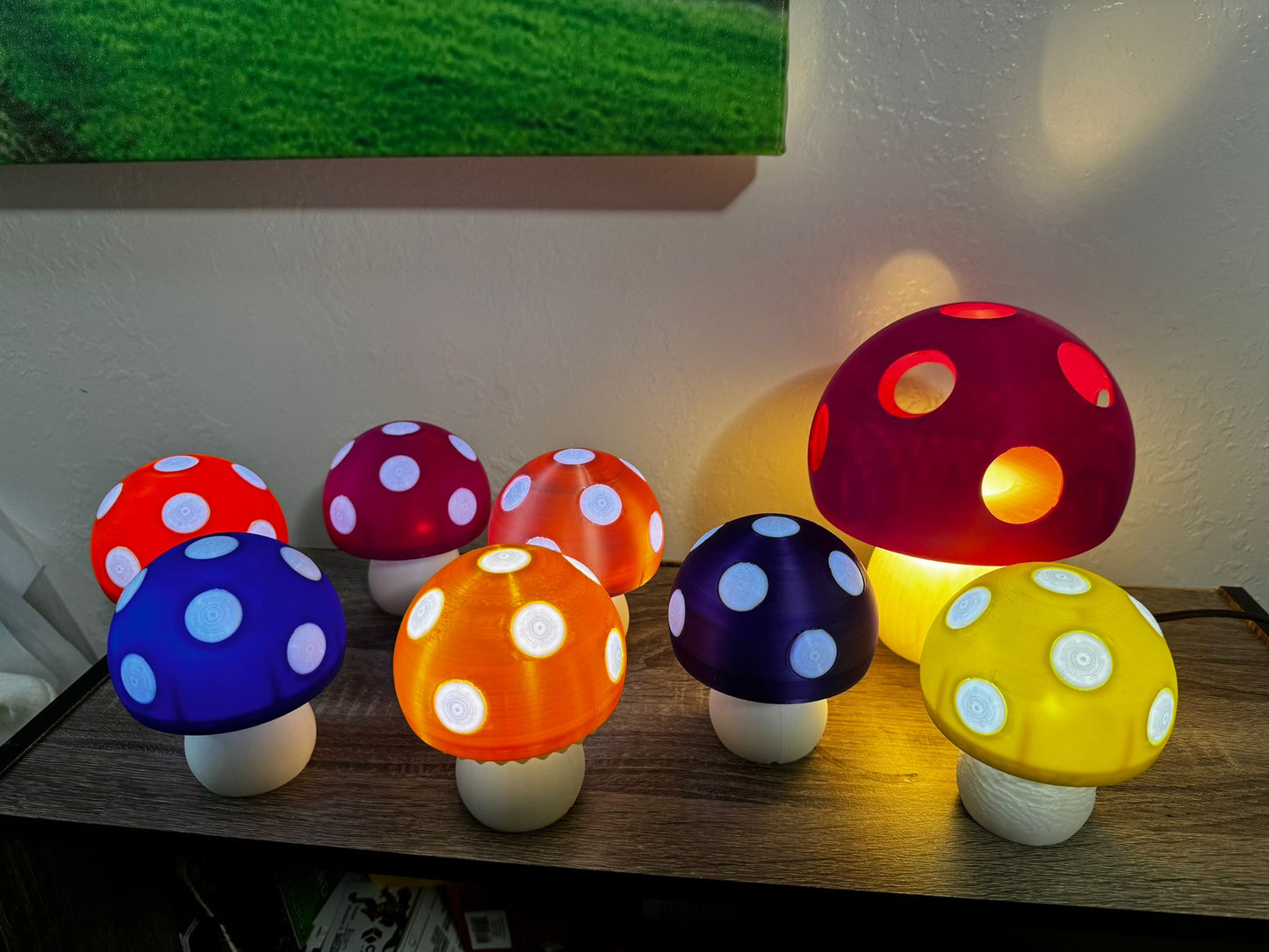 Colorful Nightlight Mushrooms  4"x4"